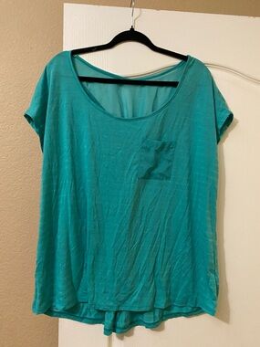 Pure Energy Teal Scoop Neck Short Sleeve Pocket Tee